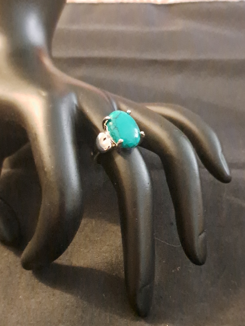 Turquoise Oval Stone Ring in Silver Tone - Women Jewelry